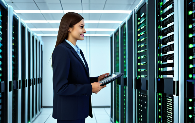 A professional male and female figure, standing in a sophisticated data center. One figure is visually associated with elements of slow, congested data flow, subtly indicated by tangled red lines and a blurred background, while the other figure stands alongside vibrant, streamlined blue and green data flow, symbolizing efficient connections. The background features modern, glowing server racks. Both figures are fully clothed in modest business attire, appropriate attire. Professional photography, high quality, perfect anatomy, correct proportions, well-formed hands, proper finger count, natural body proportions, natural pose. Safe for work, appropriate content, family-friendly.