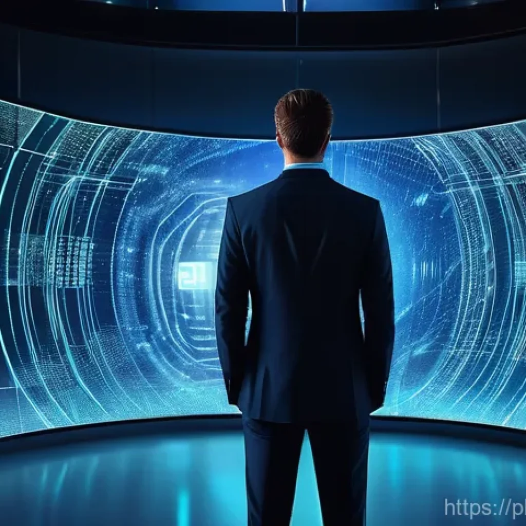 암호화 프로토콜과 블록체인 기술의 통합 - **Digital Fortress of Privacy:** A young professional, dressed in smart-casual business attire, stan...