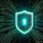 암호화 프로토콜의 적용 범위 및 한계 - A hyper-realistic digital artwork depicting an "Invisible Shield of Encryption" protecting a secure ...