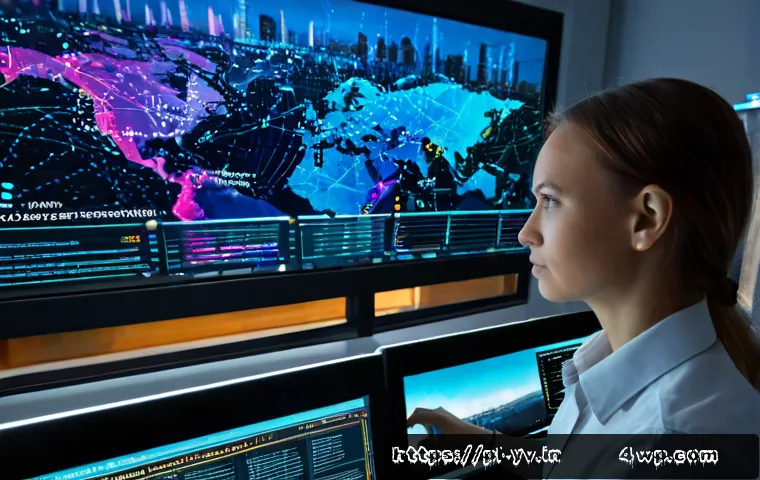 Home 17 사이버 범죄와 암호화 프로토콜의 대응 전략 - Photorealistic cybersecurity operations center in Warsaw, Poland, showing a focused Polish female an...